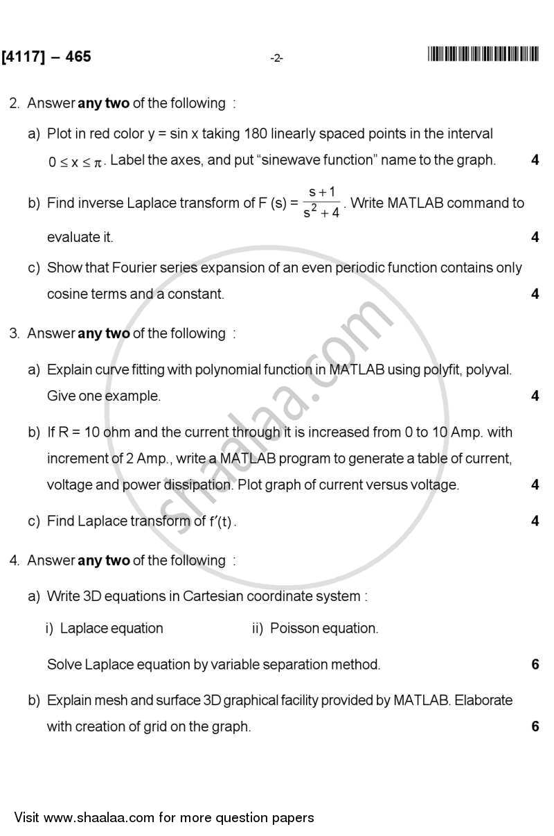 Mathematical Methods and Analysis using MATLAB 2012-2013 - B.Sc. - Semester 6 (TYBSc) - University of Pune question paper with PDF download