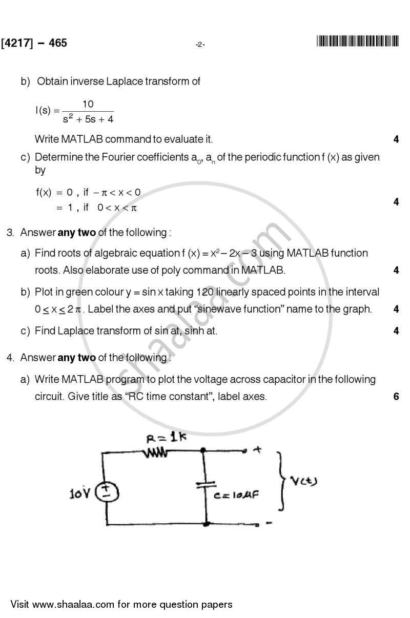 Mathematical Methods and Analysis using MATLAB 2012-2013 - B.Sc. - Semester 6 (TYBSc) - University of Pune question paper with PDF download