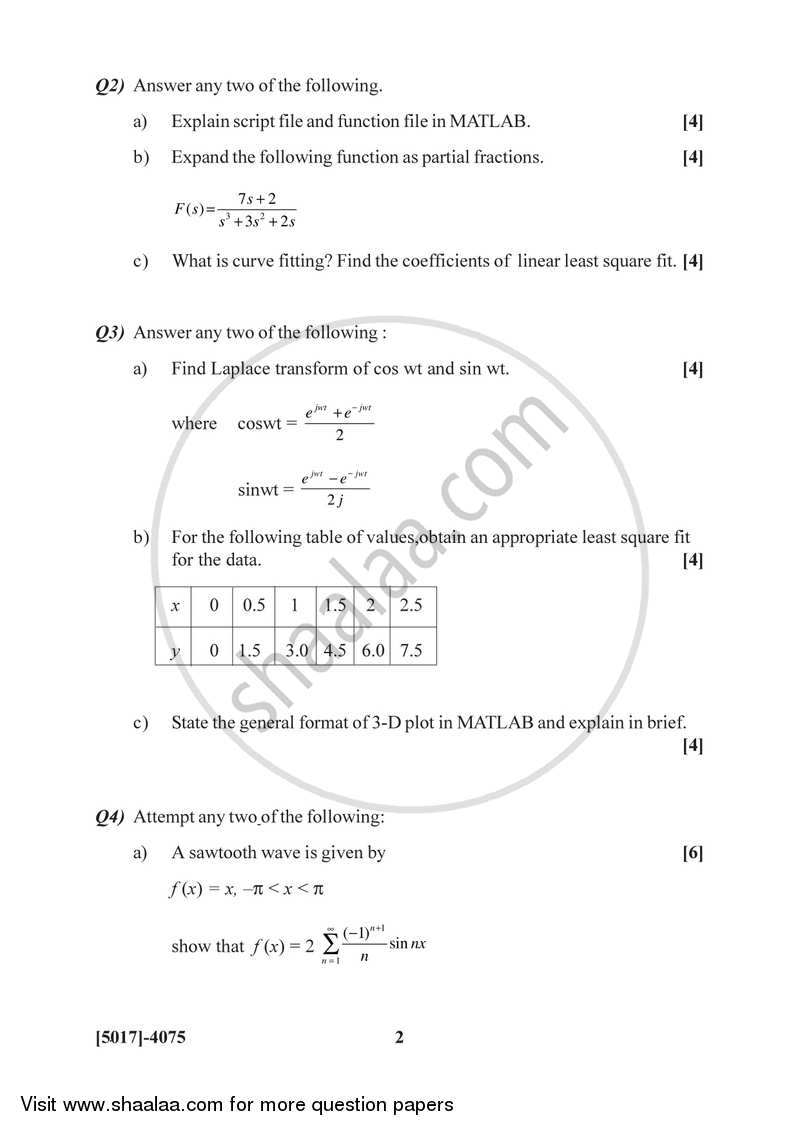 Mathematical Methods and Analysis using MATLAB 2016-2017 - B.Sc. - Semester 6 (TYBSc) - University of Pune question paper with PDF download
