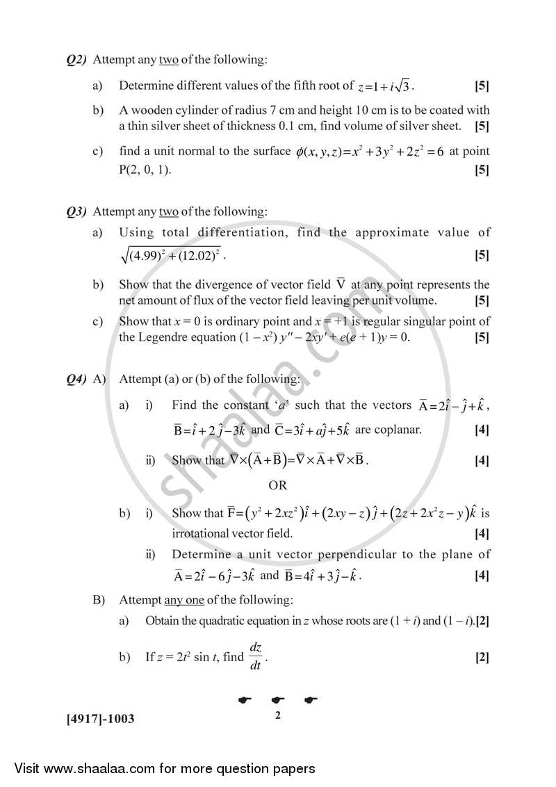 Mathematical Methods in Physics 2015-2016 - B.Sc. - Semester 3 (SYBSc) - University of Pune question paper with PDF download