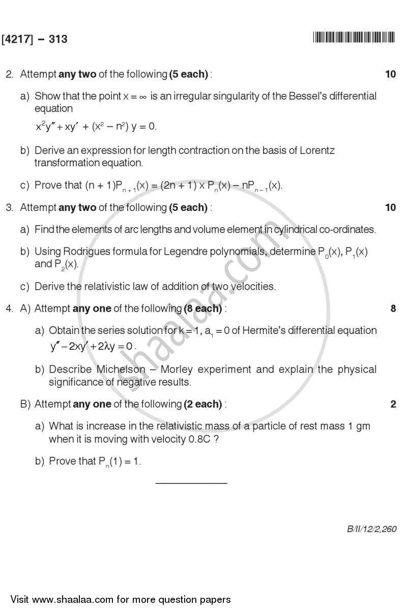 Mathematical Methods in Physics 2012-2013 - B.Sc. - Semester 5 (TYBSc) - University of Pune question paper with PDF download