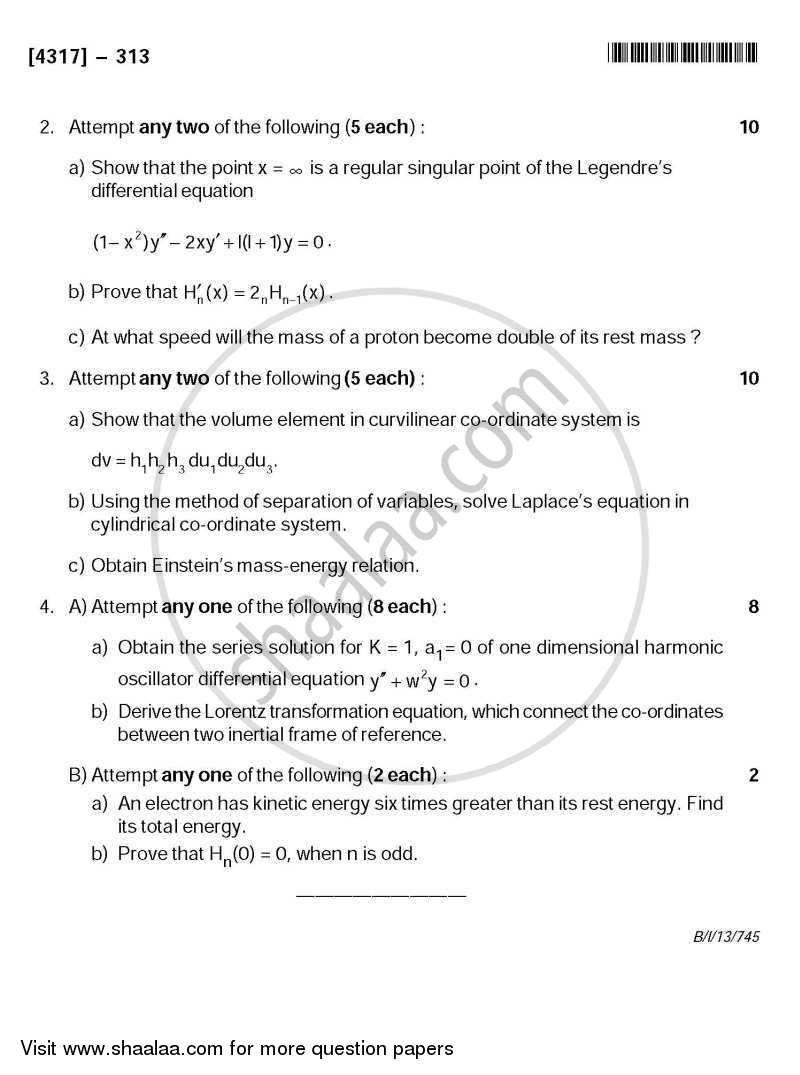 Mathematical Methods in Physics 2013-2014 - B.Sc. - Semester 5 (TYBSc) - University of Pune question paper with PDF download