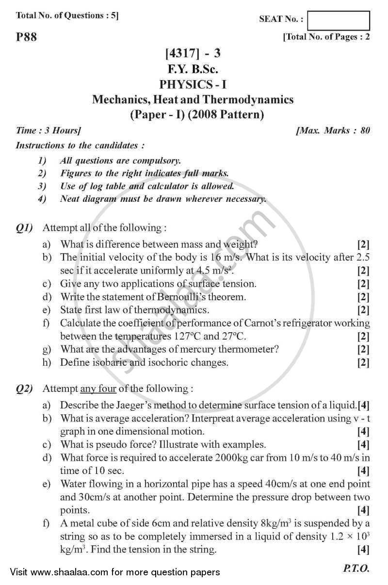 Mechanics, Heat and Thermodynamics 2013-2014 - B.Sc. - Semester 2 (FYBSc) - University of Pune question paper with PDF download