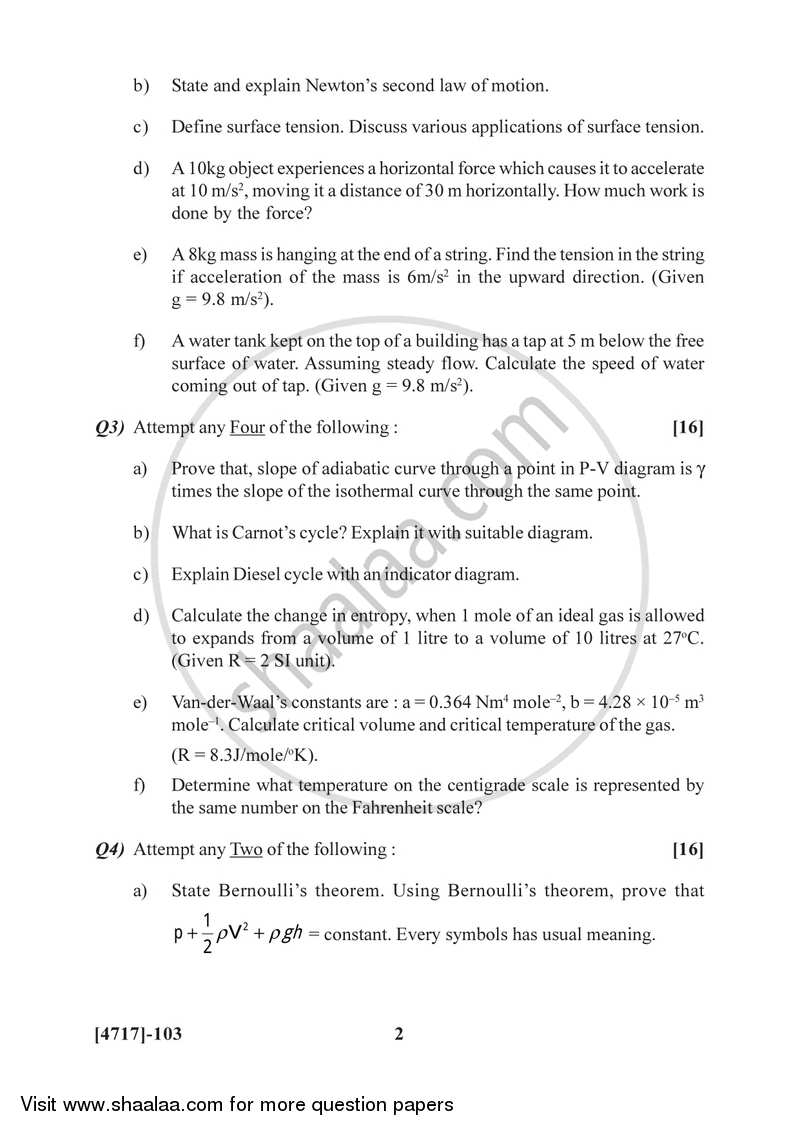 Mechanics, Heat and Thermodynamics 2014-2015 - B.Sc. - Semester 2 (FYBSc) - University of Pune question paper with PDF download