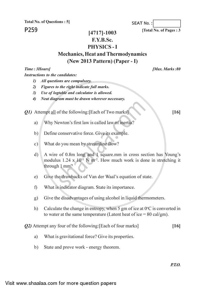 Mechanics, Heat and Thermodynamics 2014-2015 - B.Sc. - Semester 2 (FYBSc) - University of Pune question paper with PDF download