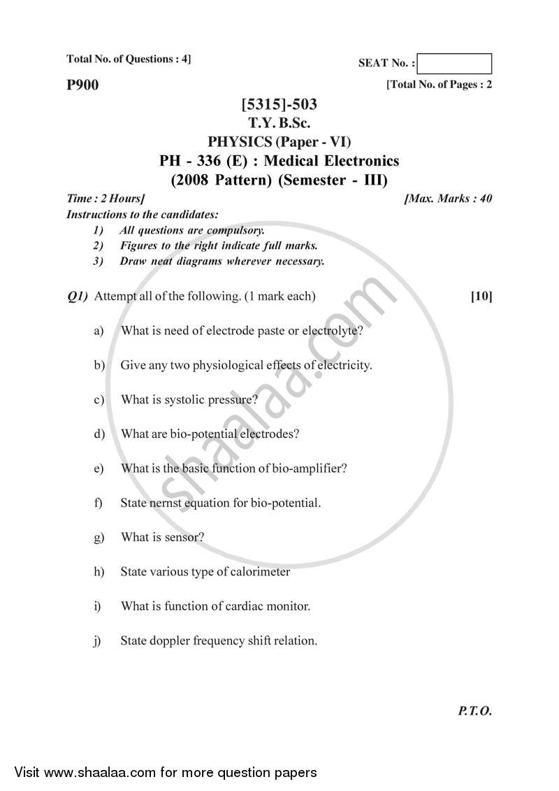 Medical Electronics 2017-2018 - B.Sc. - Semester 5 (TYBSc) - University of Pune question paper with PDF download