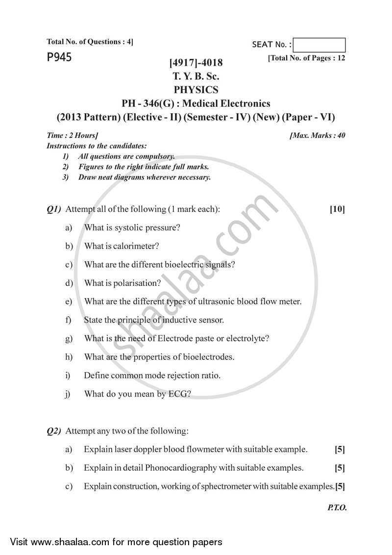 Medical Electronics 2015-2016 - B.Sc. - Semester 6 (TYBSc) - University of Pune question paper with PDF download