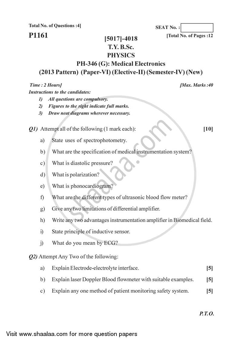 Medical Electronics 2016-2017 - B.Sc. - Semester 6 (TYBSc) - University of Pune question paper with PDF download