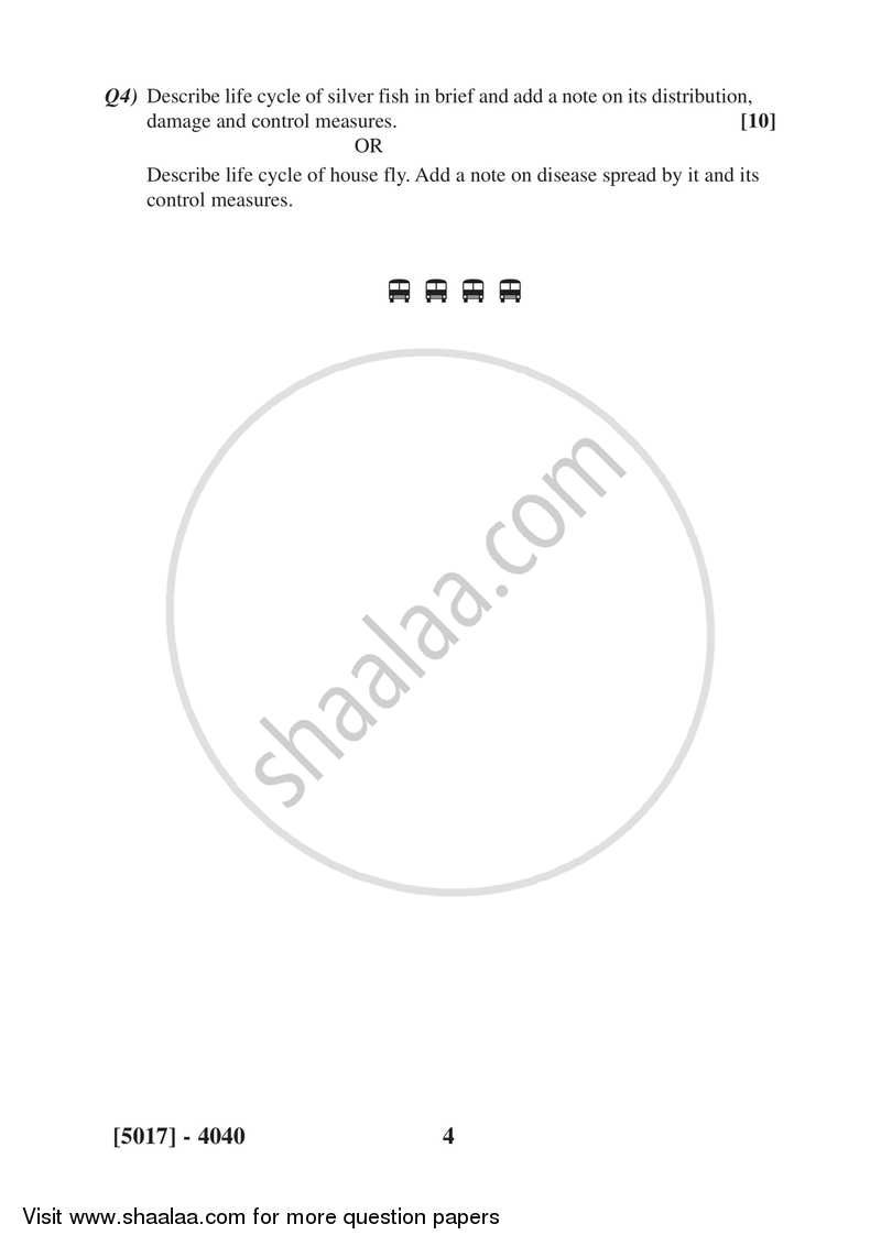 Medical Entomology 2016-2017 - B.Sc. - Semester 6 (TYBSc) - University of Pune question paper with PDF download