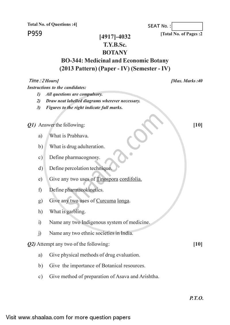Medicinal and Economic Botany 2015-2016 - B.Sc. - Semester 6 (TYBSc) - University of Pune question paper with PDF download