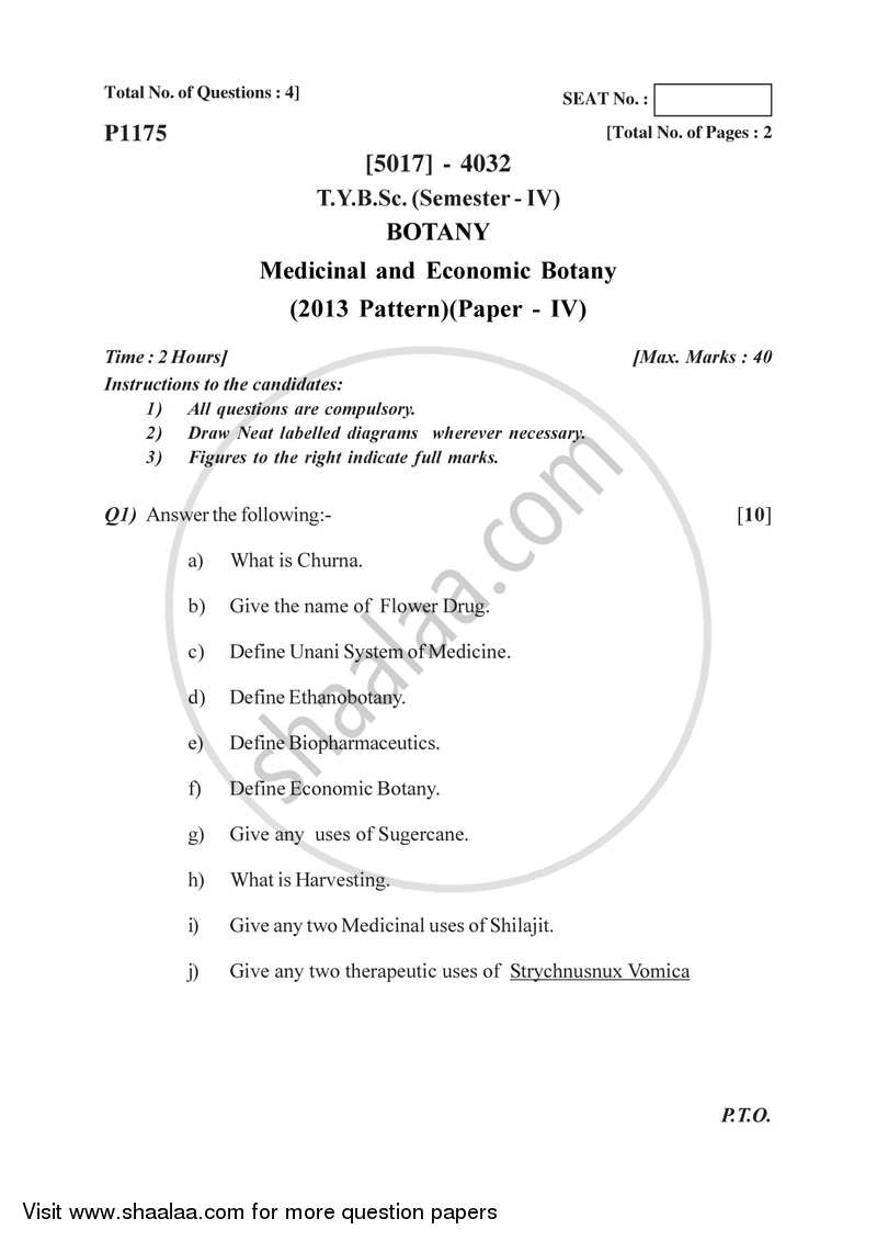 Medicinal and Economic Botany 2016-2017 - B.Sc. - Semester 6 (TYBSc) - University of Pune question paper with PDF download