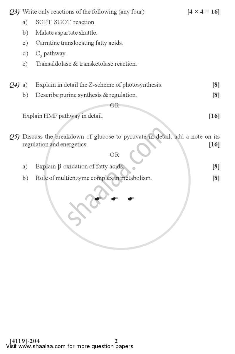 Metabolic Pathways 2012-2013 - B.Sc. - Semester 4 (SYBSc) - University of Pune question paper with PDF download