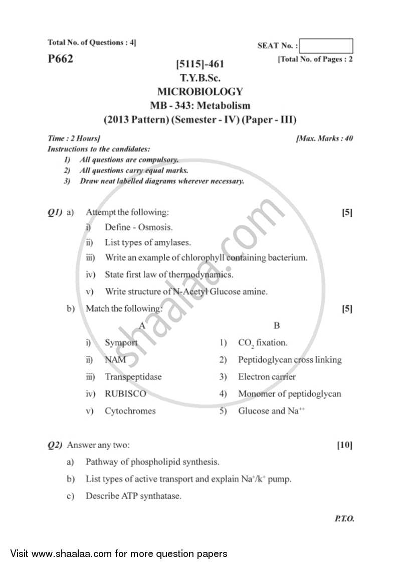 Metabolism 2016-2017 - B.Sc. - Semester 6 (TYBSc) - University of Pune question paper with PDF download