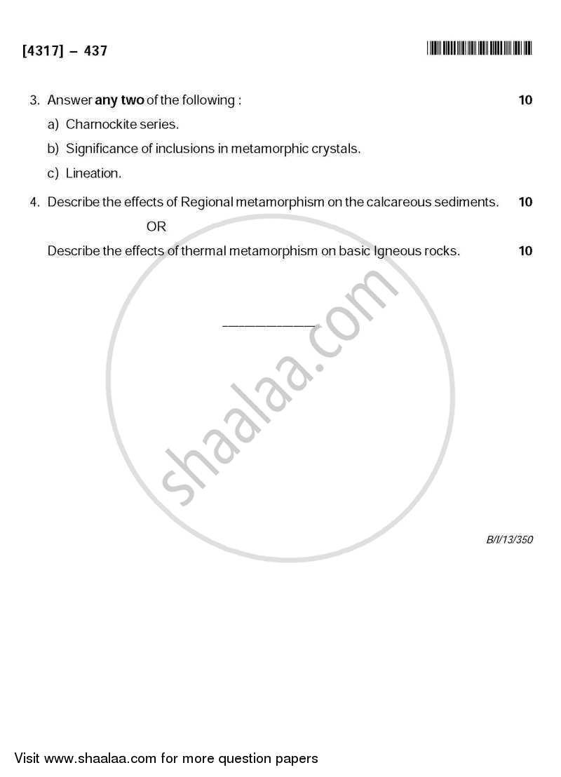 Metamorphic Petrology 2013-2014 - B.Sc. - Semester 6 (TYBSc) - University of Pune question paper with PDF download