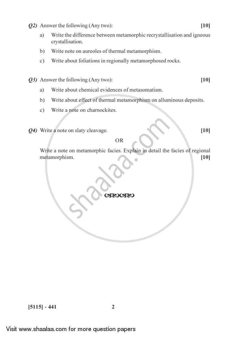 Metamorphic Petrology 2016-2017 - B.Sc. - Semester 6 (TYBSc) - University of Pune question paper with PDF download