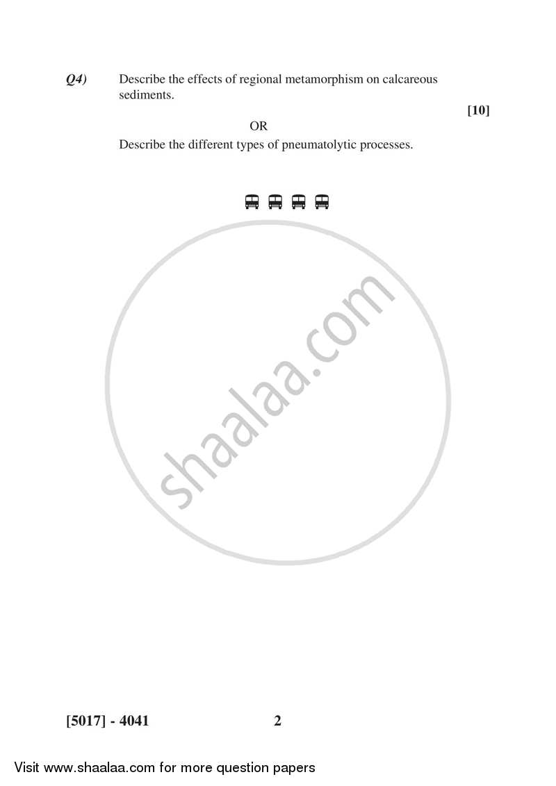 Metamorphic Petrology 2016-2017 - B.Sc. - Semester 6 (TYBSc) - University of Pune question paper with PDF download