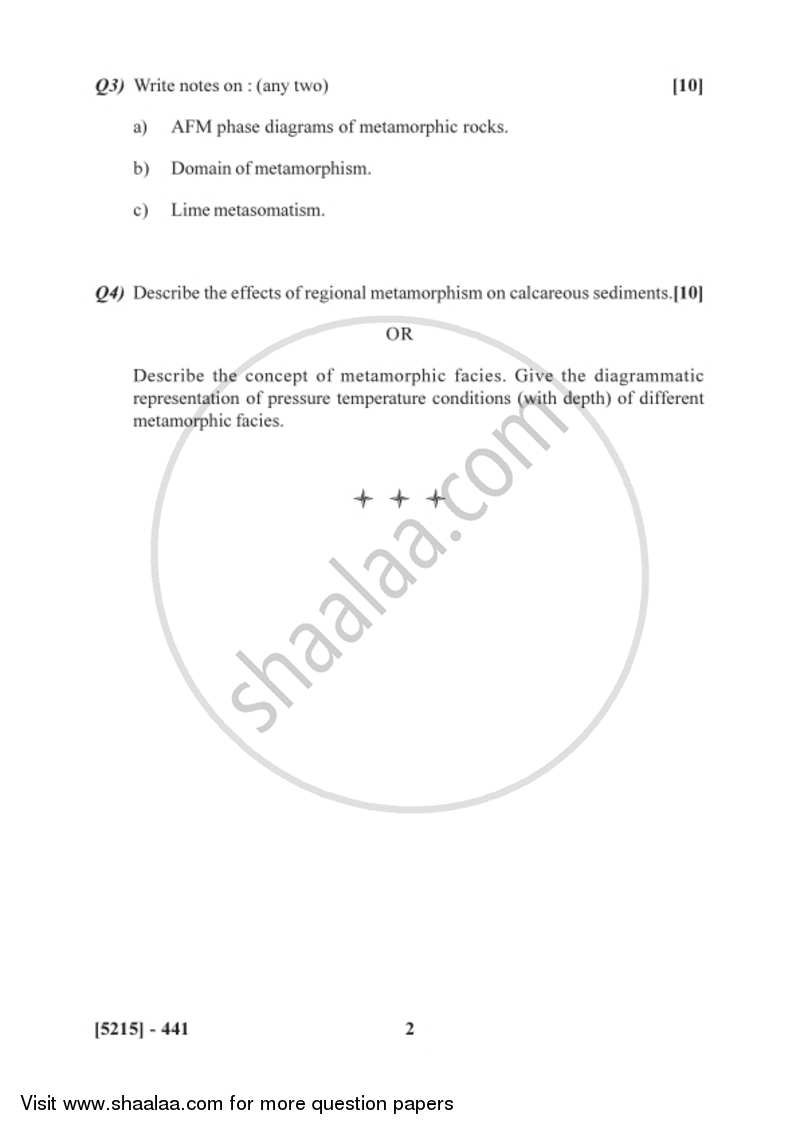 Metamorphic Petrology 2017-2018 - B.Sc. - Semester 6 (TYBSc) - University of Pune question paper with PDF download