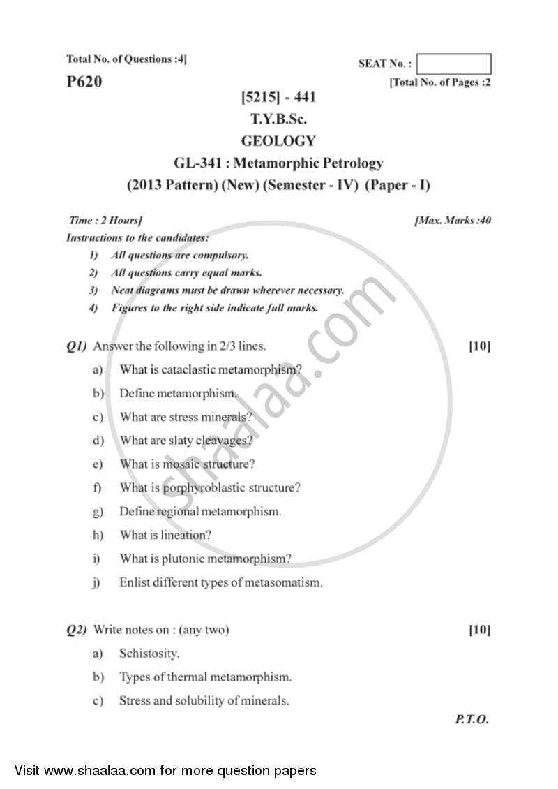 Metamorphic Petrology 2017-2018 - B.Sc. - Semester 6 (TYBSc) - University of Pune question paper with PDF download