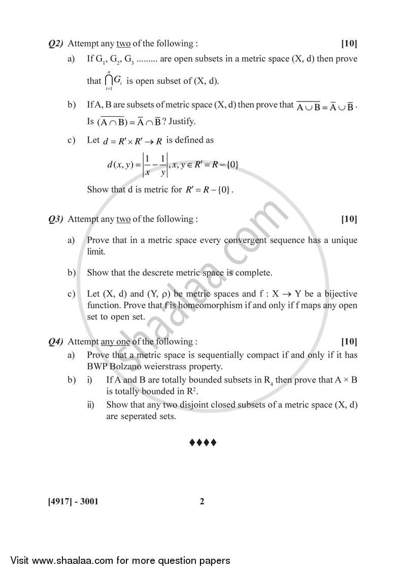 Metric Spaces 2015-2016 - B.Sc. - Semester 5 (TYBSc) - University of Pune question paper with PDF download
