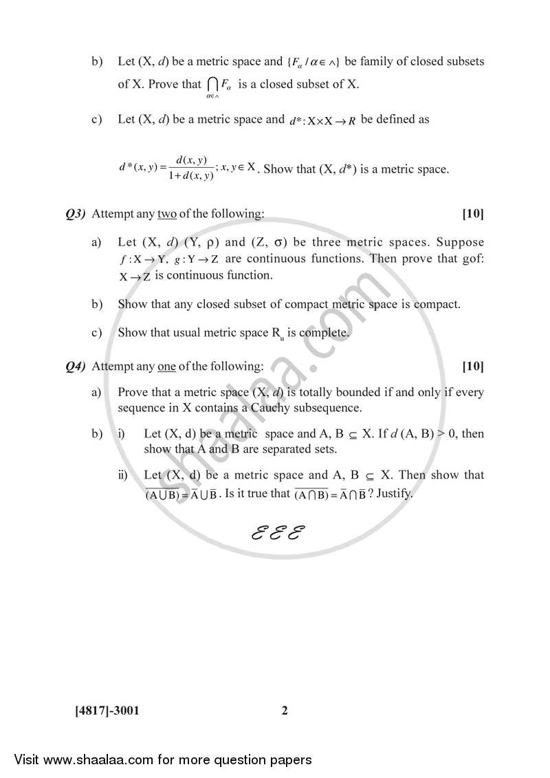Metric Spaces 2015-2016 - B.Sc. - Semester 5 (TYBSc) - University of Pune question paper with PDF download