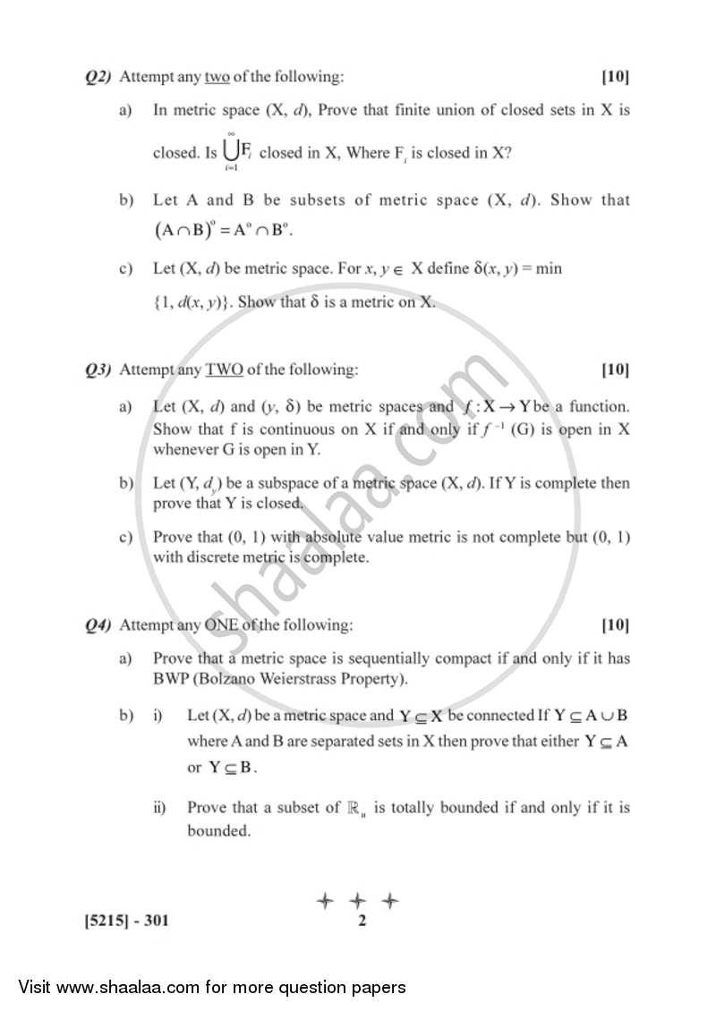 Metric Spaces 2017-2018 - B.Sc. - Semester 5 (TYBSc) - University of Pune question paper with PDF download