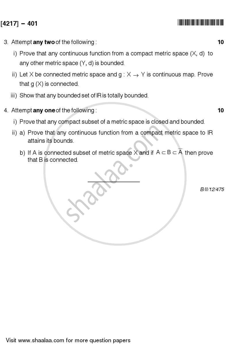Metric Spaces 2012-2013 - B.Sc. - Semester 6 (TYBSc) - University of Pune question paper with PDF download