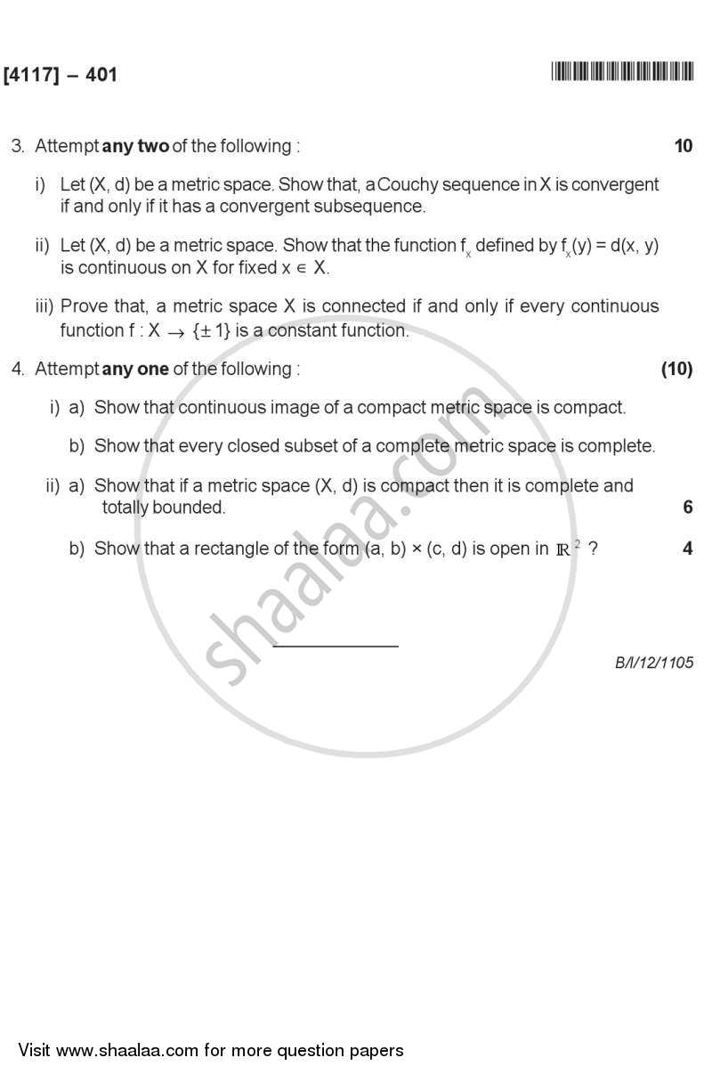 Metric Spaces 2012-2013 - B.Sc. - Semester 6 (TYBSc) - University of Pune question paper with PDF download