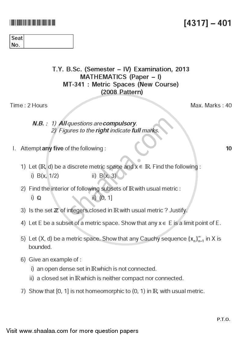 Metric Spaces 2013-2014 - B.Sc. - Semester 6 (TYBSc) - University of Pune question paper with PDF download