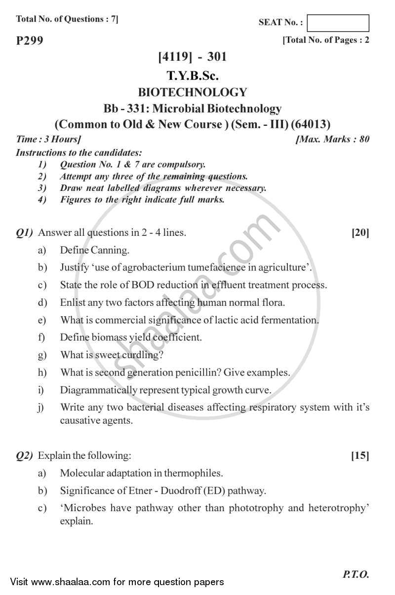 Microbial Biotechnology 2012-2013 - B.Sc. - Semester 5 (TYBSc) - University of Pune question paper with PDF download
