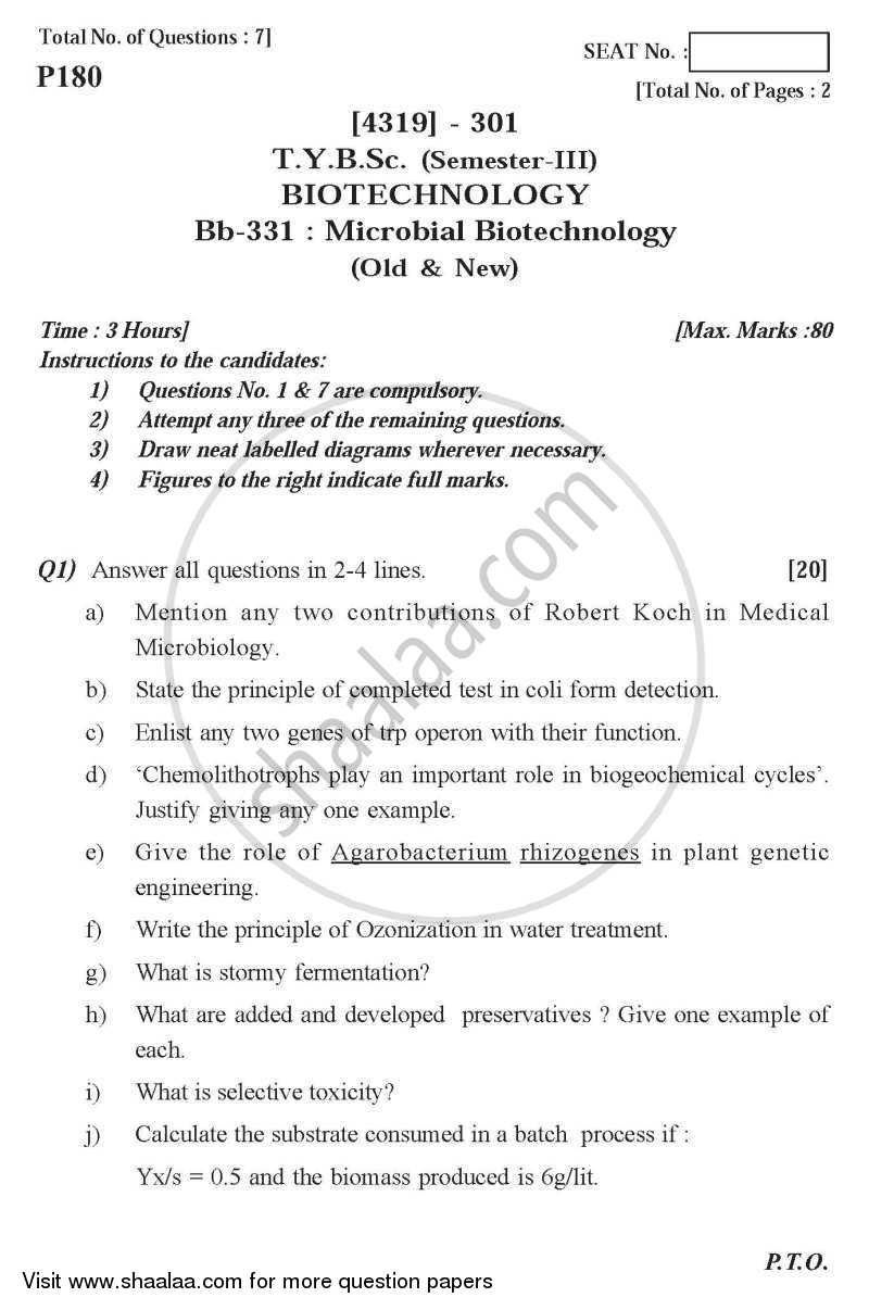 Microbial Biotechnology 2013-2014 - B.Sc. - Semester 5 (TYBSc) - University of Pune question paper with PDF download