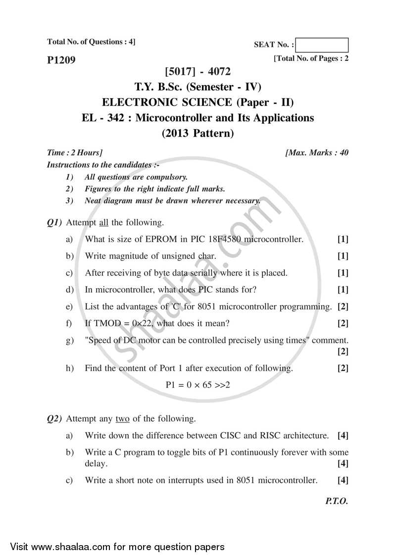 Microcontroller and Its Applications 2016-2017 - B.Sc. - Semester 6 (TYBSc) - University of Pune question paper with PDF download