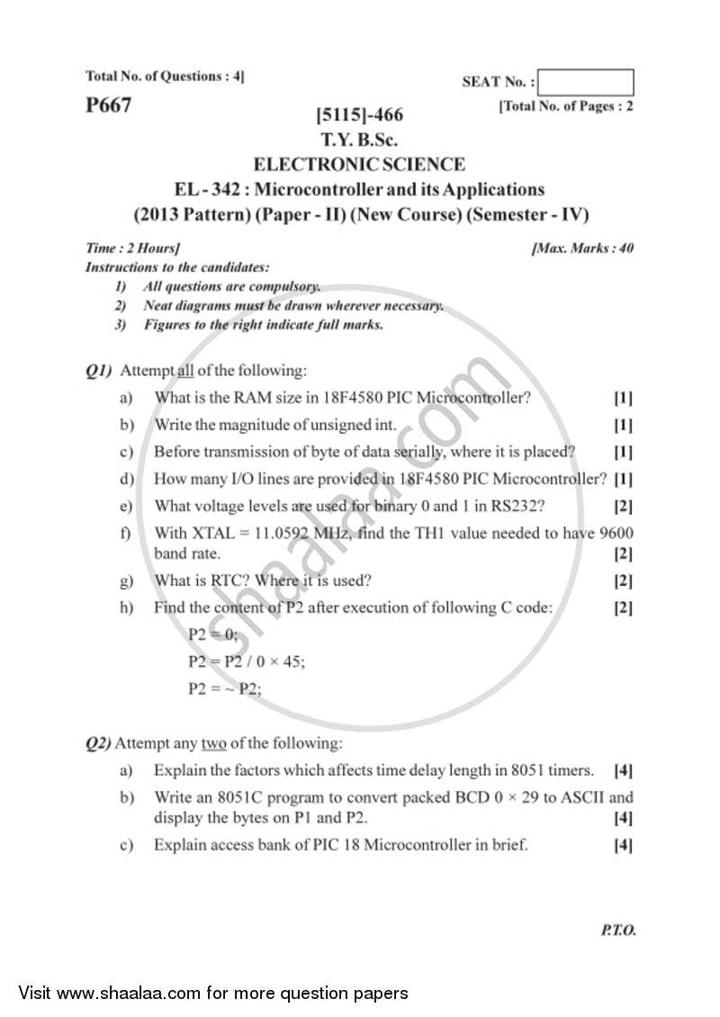 Microcontroller and Its Applications 2016-2017 - B.Sc. - Semester 6 (TYBSc) - University of Pune question paper with PDF download