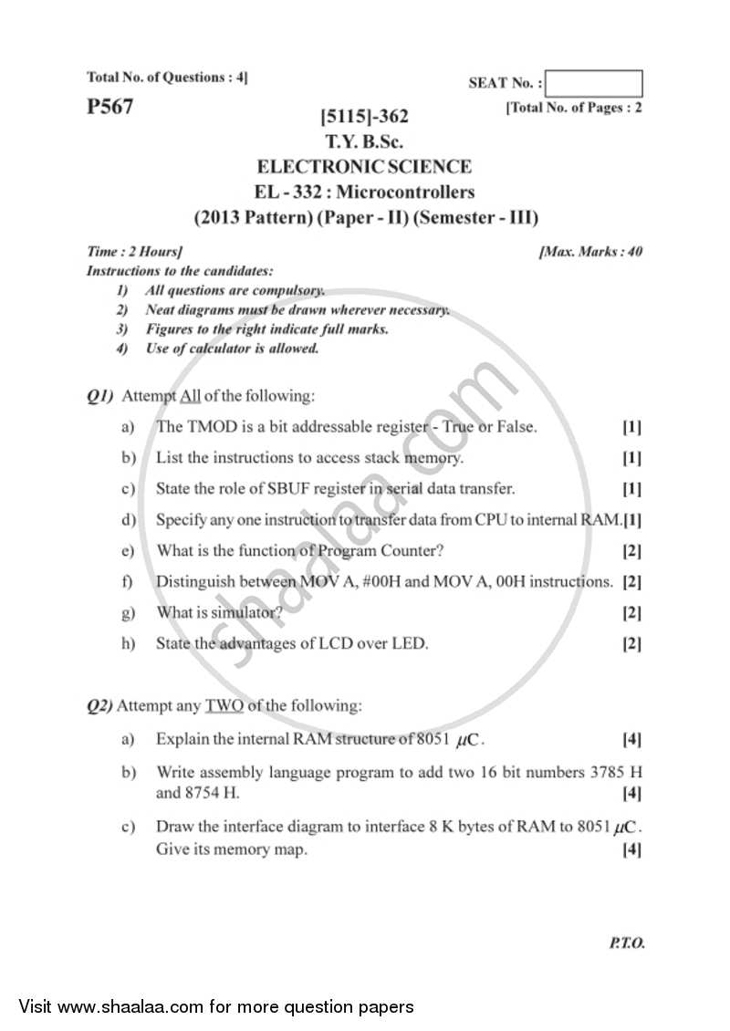 Microcontrollers 2016-2017 - B.Sc. - Semester 5 (TYBSc) - University of Pune question paper with PDF download