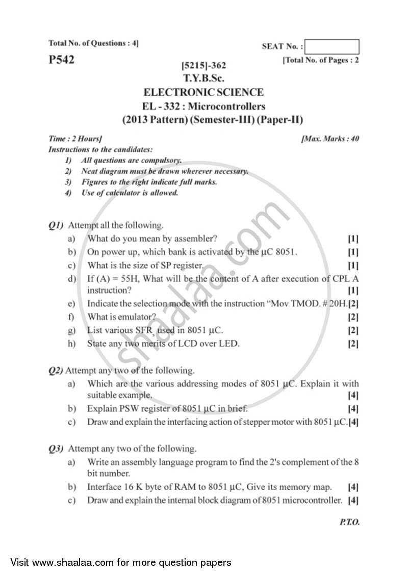 Microcontrollers 2017-2018 - B.Sc. - Semester 5 (TYBSc) - University of Pune question paper with PDF download
