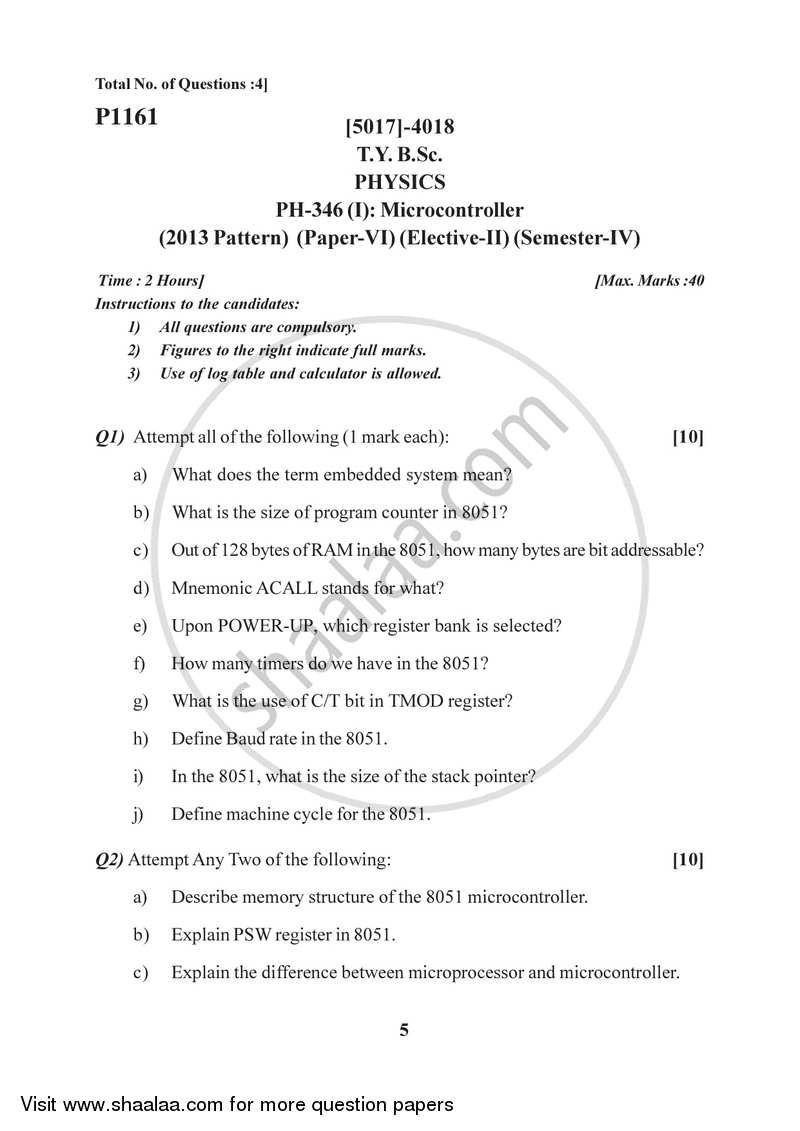 Microcontrollers 2016-2017 - B.Sc. - Semester 6 (TYBSc) - University of Pune question paper with PDF download