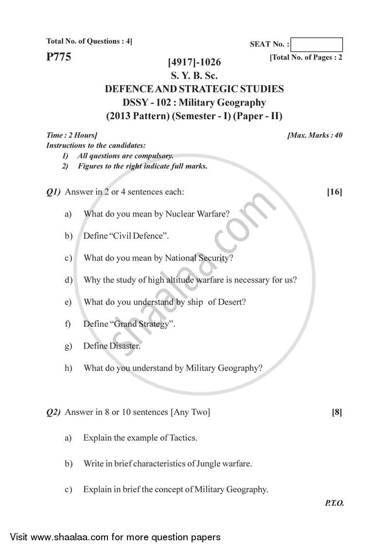Military Geography 2015-2016 - B.Sc. - Semester 3 (SYBSc) - University of Pune question paper with PDF download