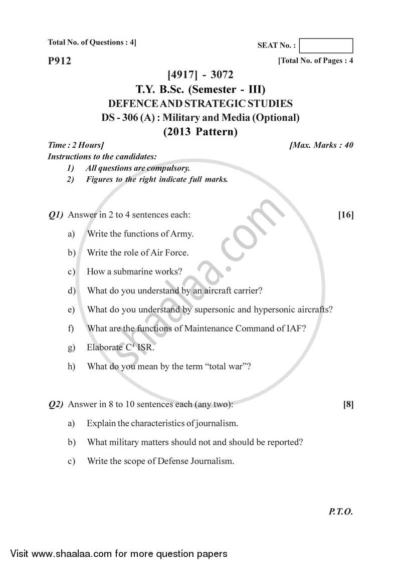 Military and Media 2015-2016 - B.Sc. - Semester 5 (TYBSc) - University of Pune question paper with PDF download