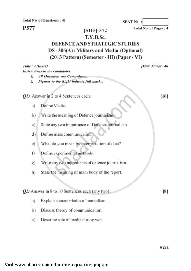 Military and Media 2016-2017 - B.Sc. - Semester 5 (TYBSc) - University of Pune question paper with PDF download