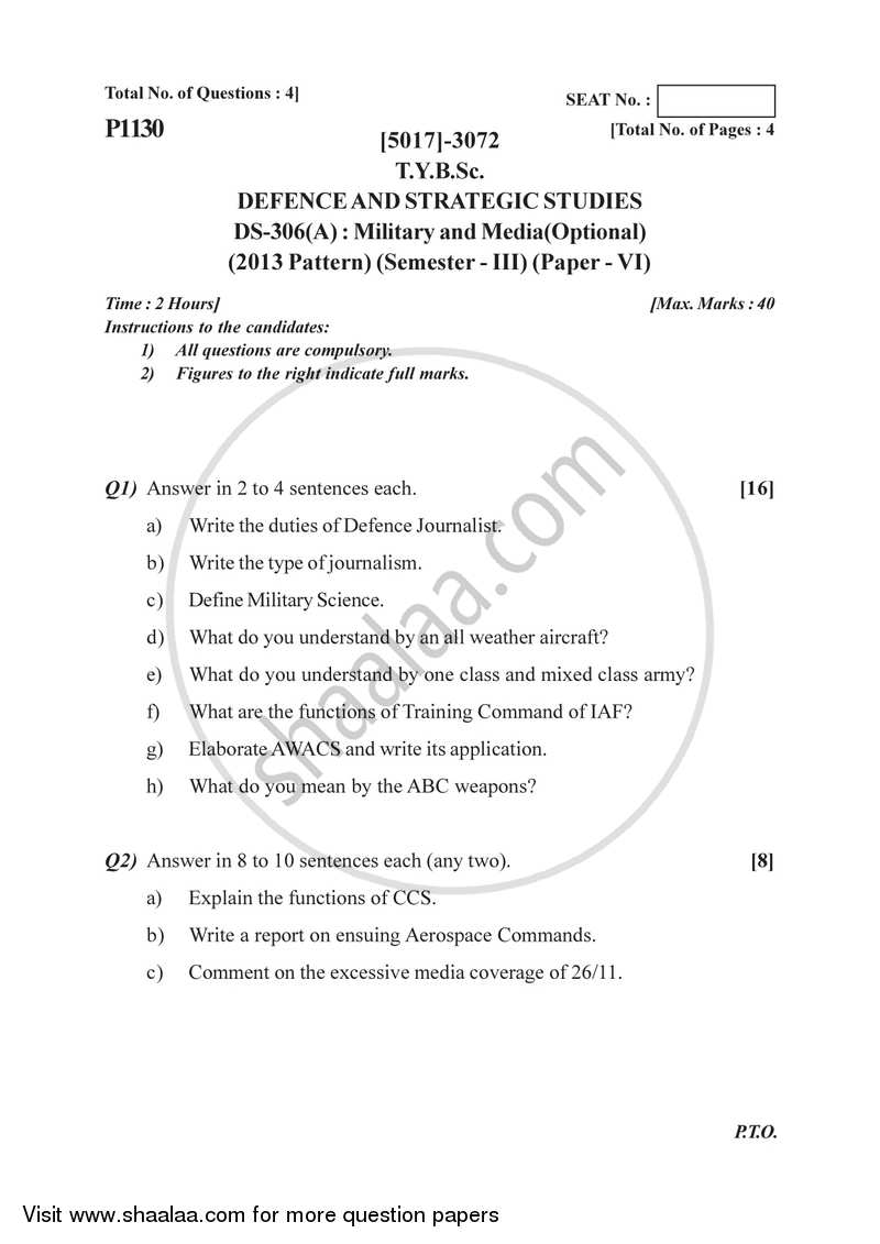 Military and Media 2016-2017 - B.Sc. - Semester 5 (TYBSc) - University of Pune question paper with PDF download
