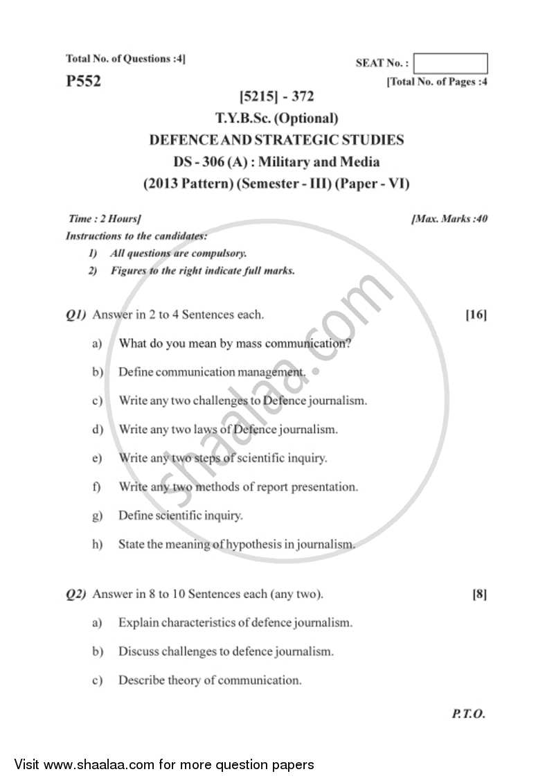 Military and Media 2017-2018 - B.Sc. - Semester 5 (TYBSc) - University of Pune question paper with PDF download