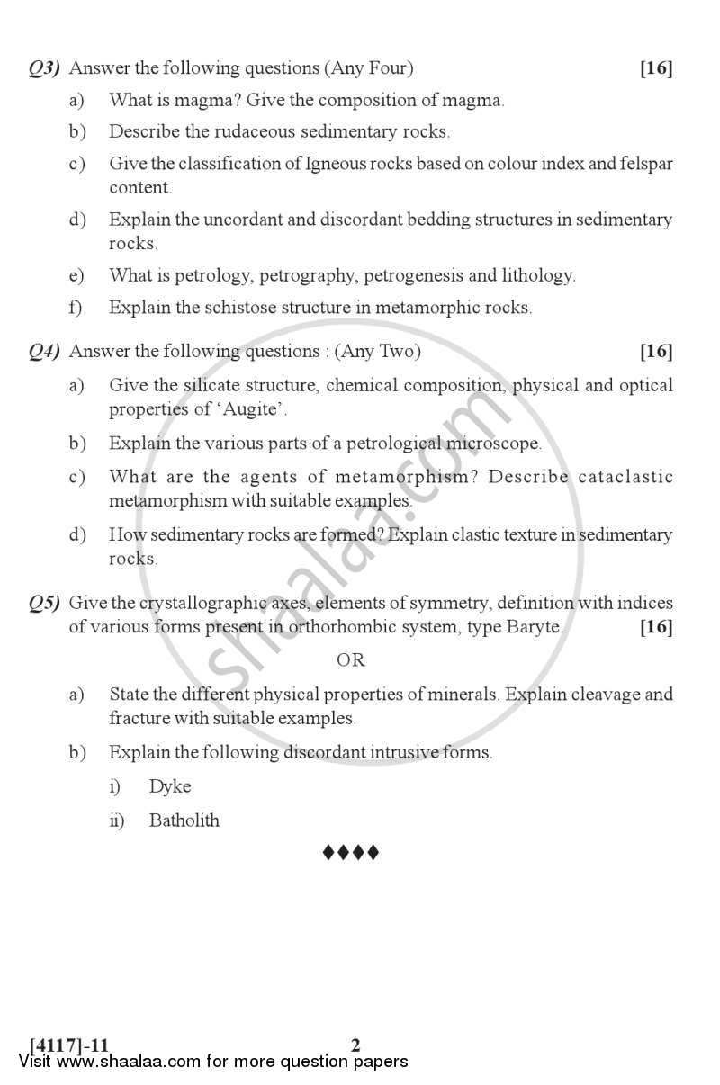 Mineralogy and Petrology 2012-2013 - B.Sc. - Semester 2 (FYBSc) - University of Pune question paper with PDF download