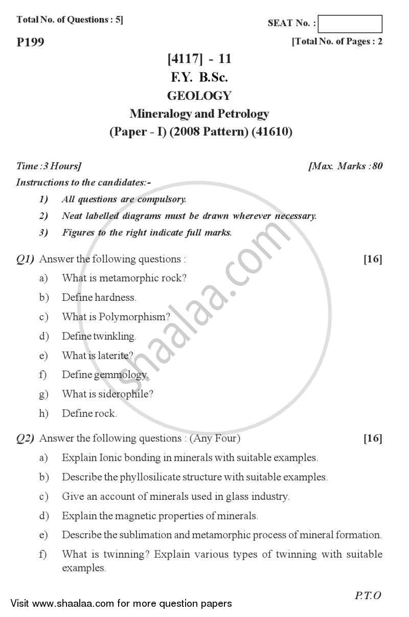 Mineralogy and Petrology 2012-2013 - B.Sc. - Semester 2 (FYBSc) - University of Pune question paper with PDF download
