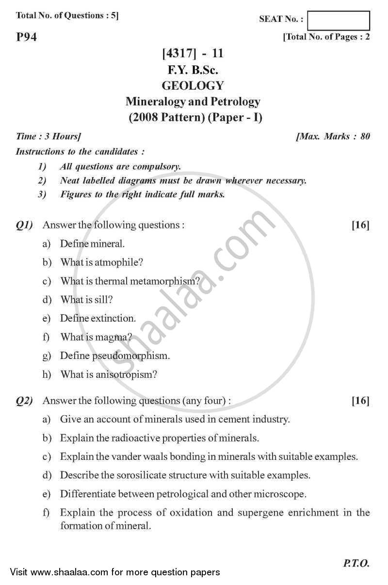 Mineralogy and Petrology 2013-2014 - B.Sc. - Semester 2 (FYBSc) - University of Pune question paper with PDF download