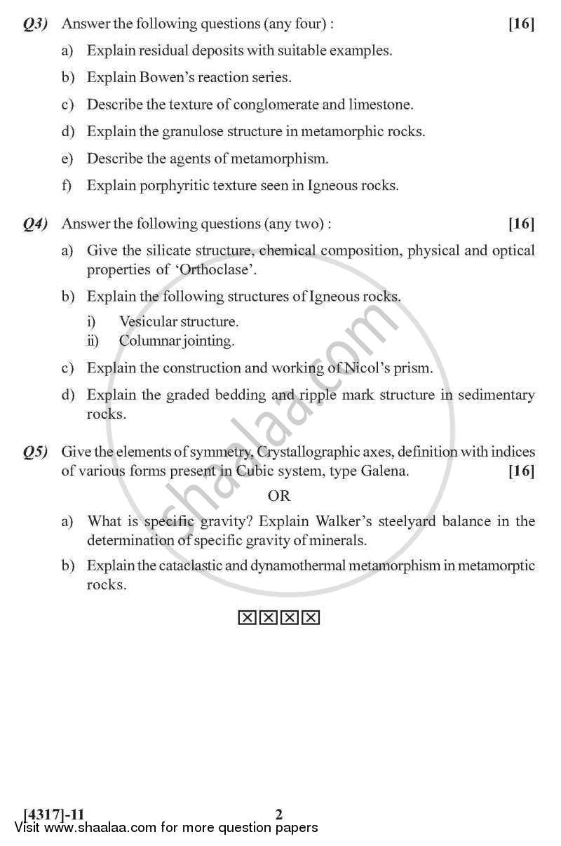Mineralogy and Petrology 2013-2014 - B.Sc. - Semester 2 (FYBSc) - University of Pune question paper with PDF download
