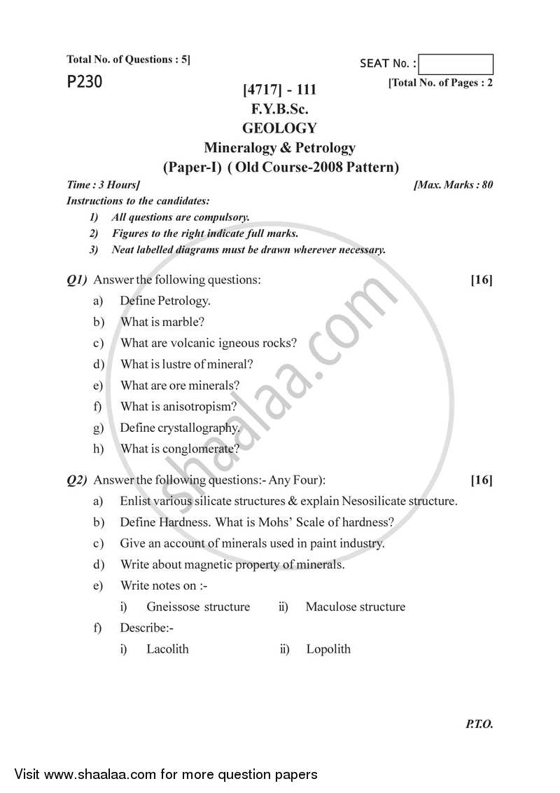 Mineralogy and Petrology 2014-2015 - B.Sc. - Semester 2 (FYBSc) - University of Pune question paper with PDF download