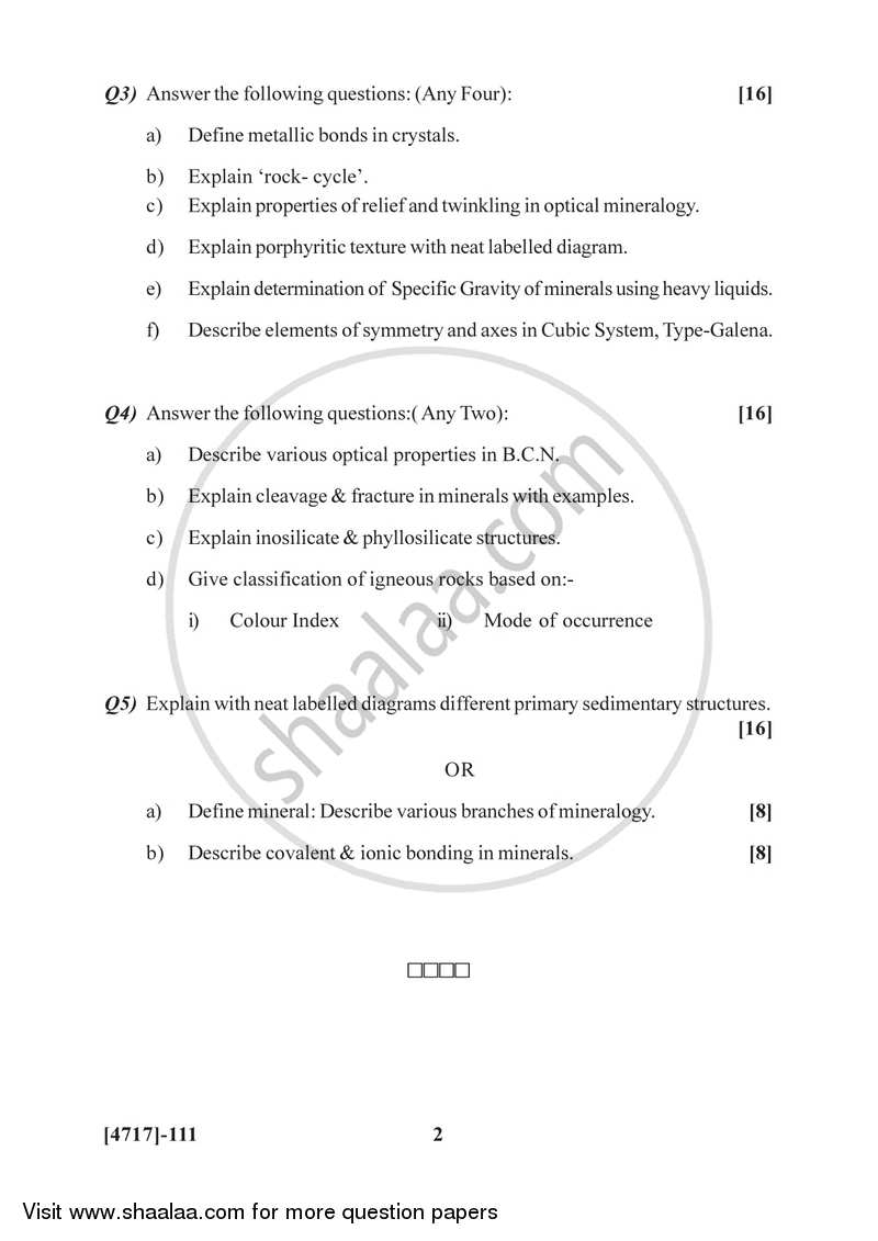 Mineralogy and Petrology 2014-2015 - B.Sc. - Semester 2 (FYBSc) - University of Pune question paper with PDF download