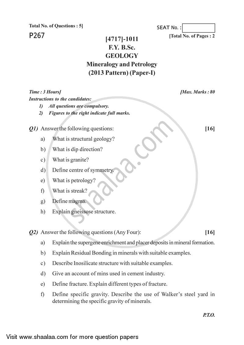 Mineralogy and Petrology 2014-2015 - B.Sc. - Semester 2 (FYBSc) - University of Pune question paper with PDF download
