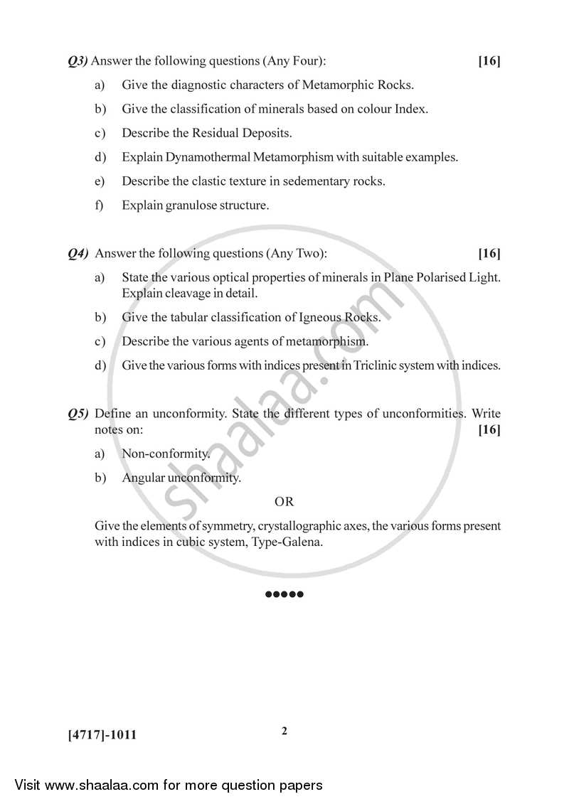 Mineralogy and Petrology 2014-2015 - B.Sc. - Semester 2 (FYBSc) - University of Pune question paper with PDF download