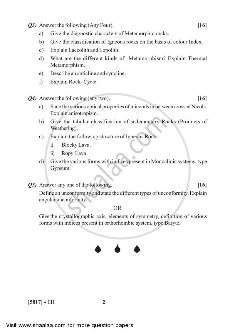 Mineralogy and Petrology 2016-2017 - B.Sc. - Semester 2 (FYBSc) - University of Pune question paper with PDF download