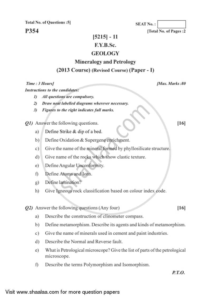 Mineralogy and Petrology 2017-2018 - B.Sc. - Semester 2 (FYBSc) - University of Pune question paper with PDF download